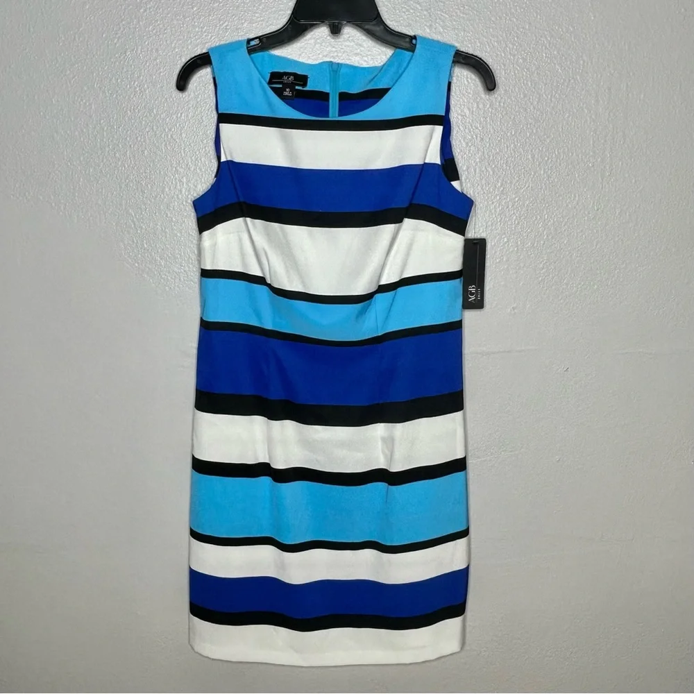 AGB Blue and White Striped Sheath Spring Event Work Business Dress - Picture 1 of 6